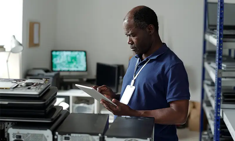 it professional taking inventory of devices