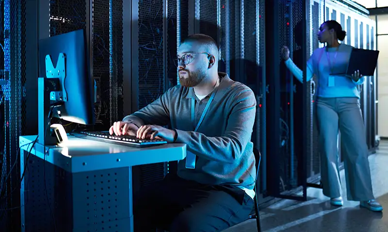 IT professionals monitoring the network