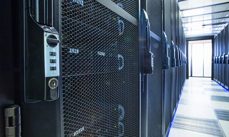 row of secure, modern servers in a federal data center